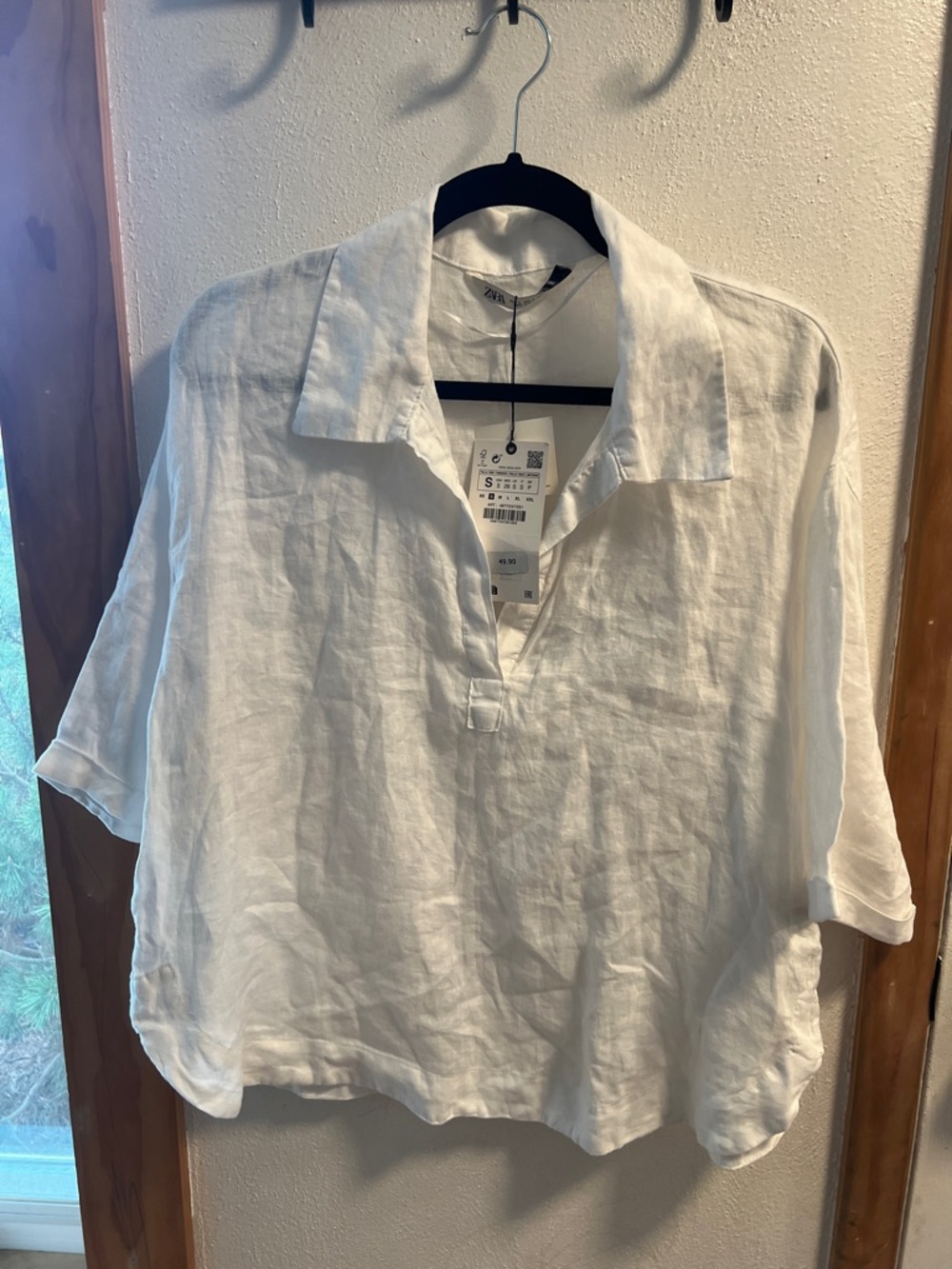NWT ZARA WHITE LINEN CROPPED SHIRT - Picture 8 of 9